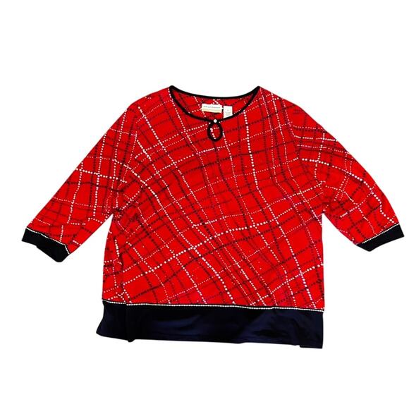 EUC Alfred Dunner red and black plaid  womens blouse Plus size 2X - Picture 1 of 6